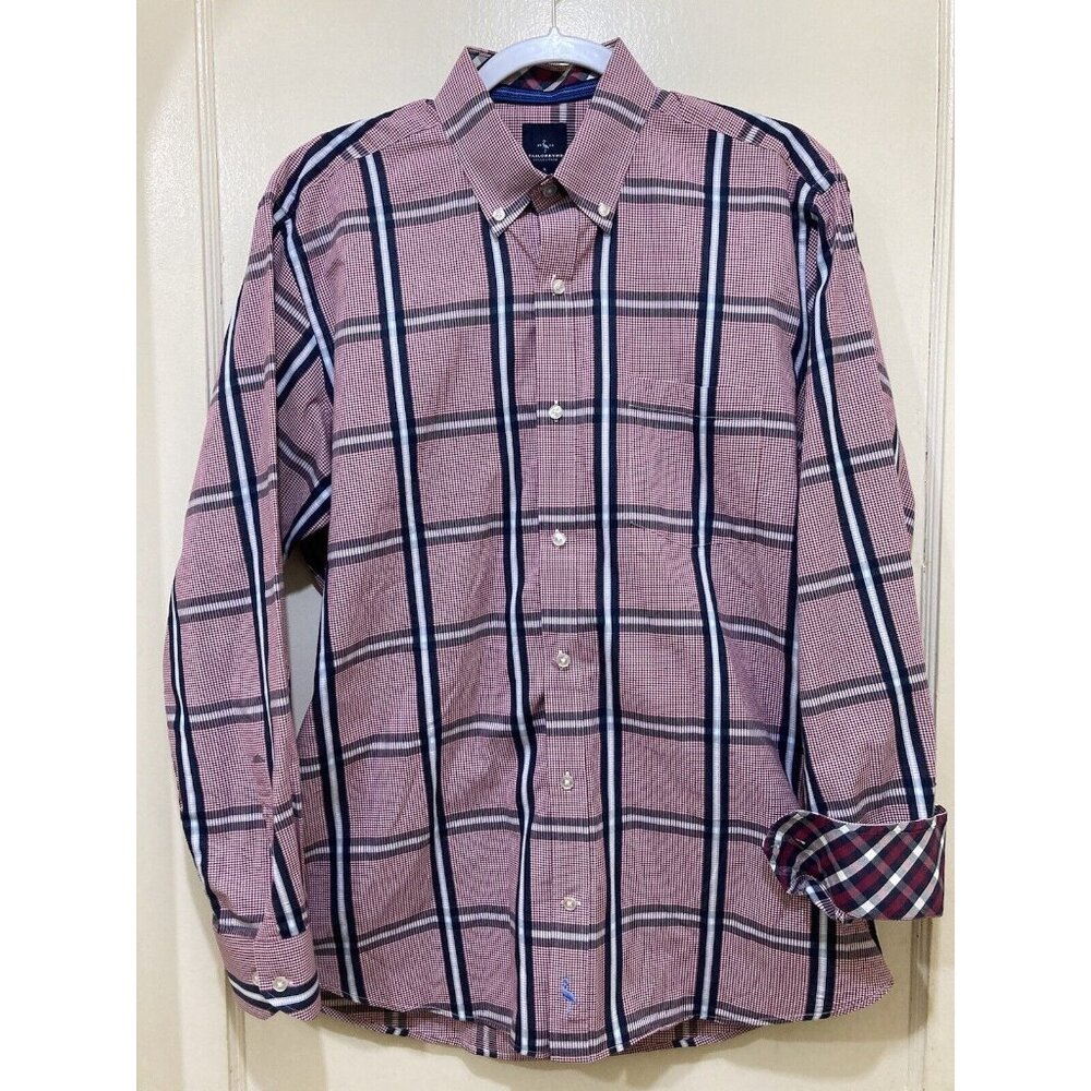 Tailorbyrd‎ Collection Shirt Mens L Button Gingham Red Plaid Contrast Flip Cuff